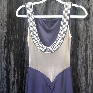 Pearl Beaded Open Back Navy Floor Length Gown Windsor XS